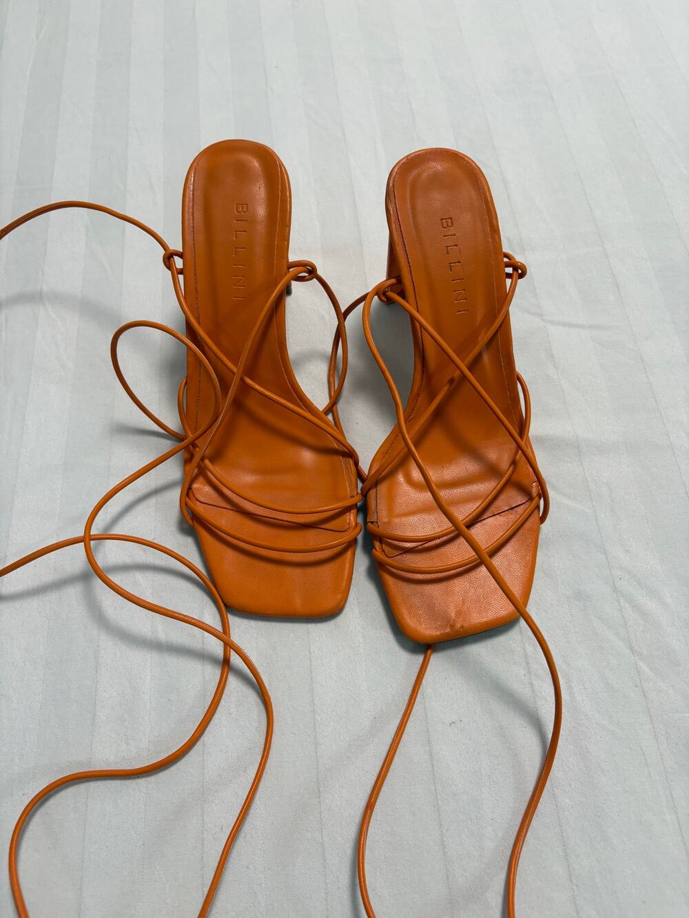 Billini Orange Lace-Up Heels (Size 7)